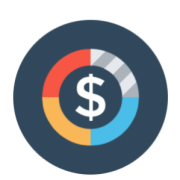 A pie chart with a dollar sign in the middle