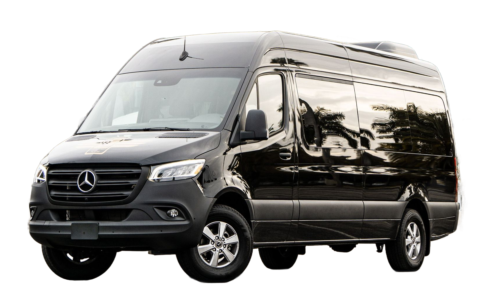 Black Mercedes-Benz cargo van on a white background