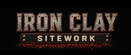 Iron Clay Sitework logo in distressed metallic lettering on a black background