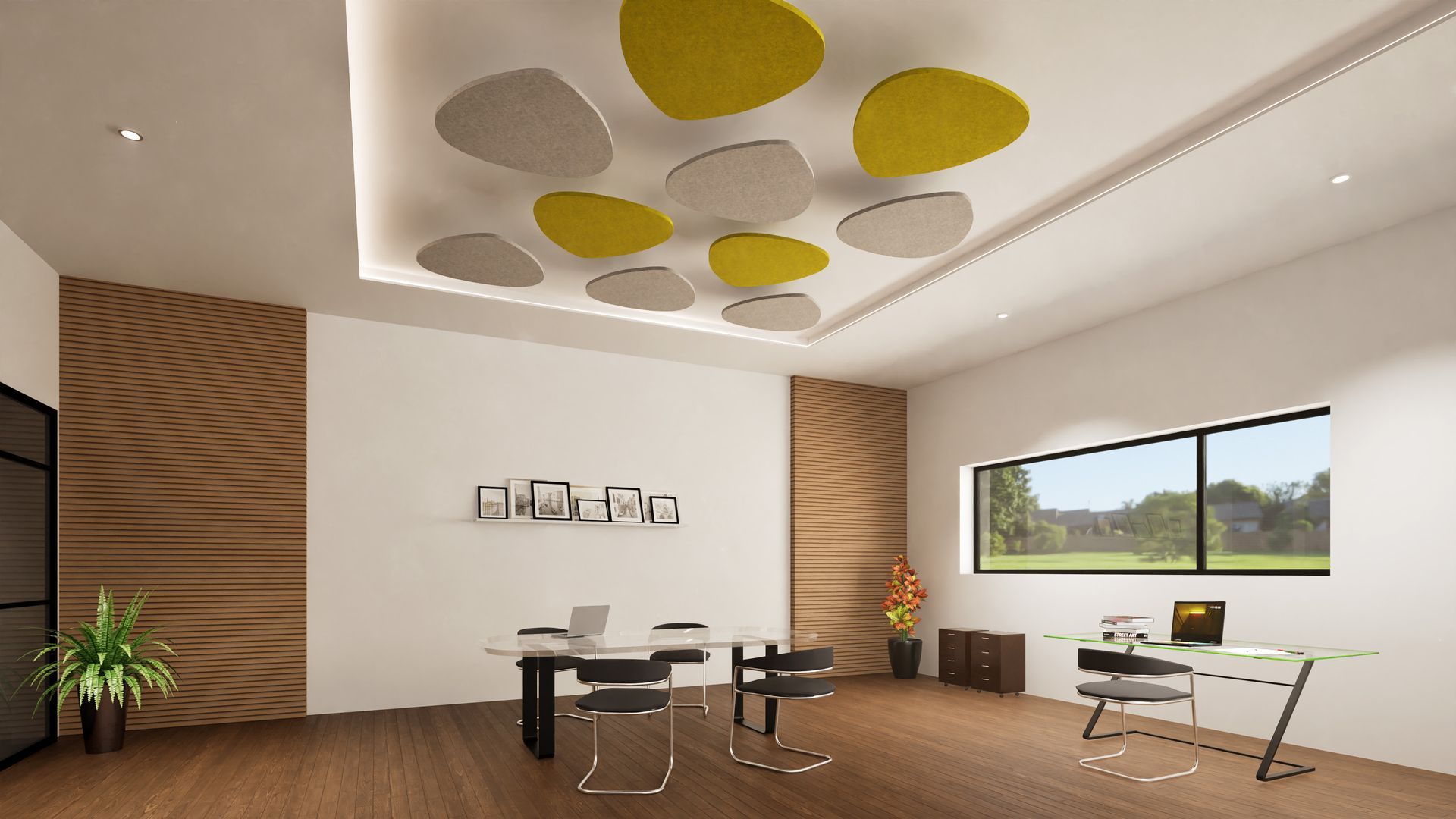 ProSound Acoustic Ceiling Rafts in a restaurant