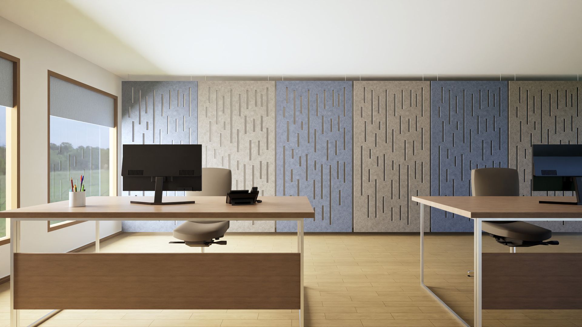 Acoustic ceiling rafts in a boardroom