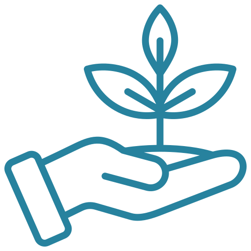A hand is holding a plant with leaves in it.