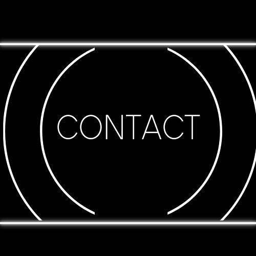 The word contact is written in a white circle on a black background.