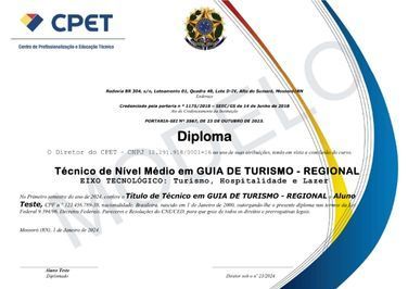 Modelo de diploma do Curso Técnico em Guia de Turismo Regional