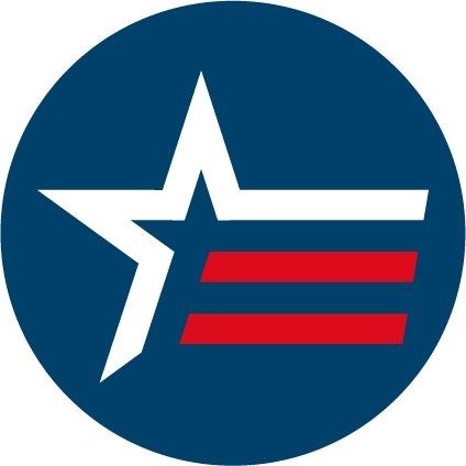 White star and red stripes inside a blue circle, likely patriotic or corporate logo.