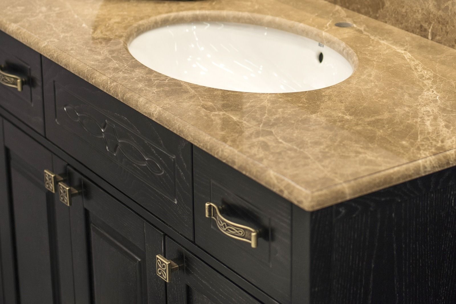 A custom stone bathroom vanity countertop installed by Ambiance Stone.