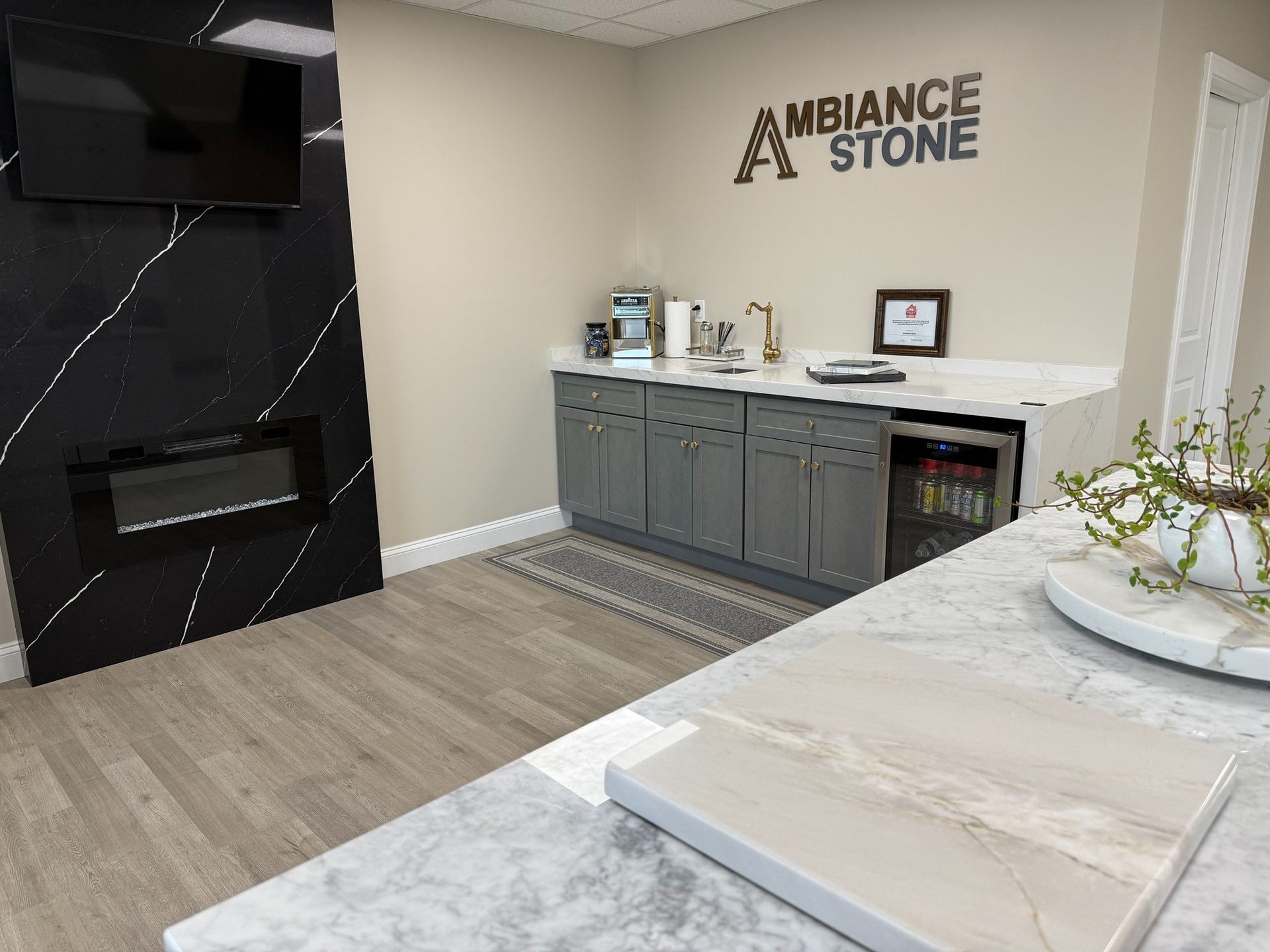 A custom commercial stone application installed by Ambiance Stone.