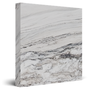 Marble-like white and gray stone slab with subtle veining and layered patterns