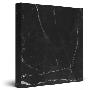 Black porcelain tile slab with white veining, shown at an angle on a white background