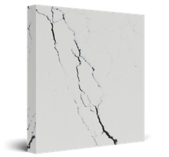 White Quartz tile with dark gray veining on a light background, shown in perspective