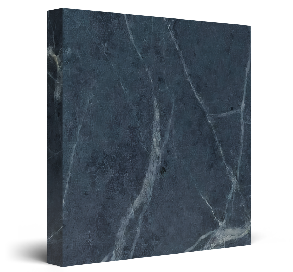 Dark gray soapstone tile with white veining, shown as a square sample on a white background
