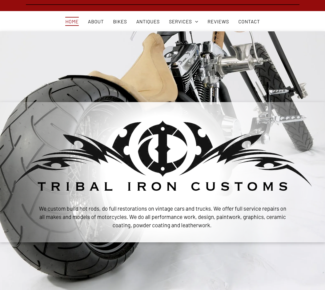 The website for tribal iron customs has a picture of a motorcycle