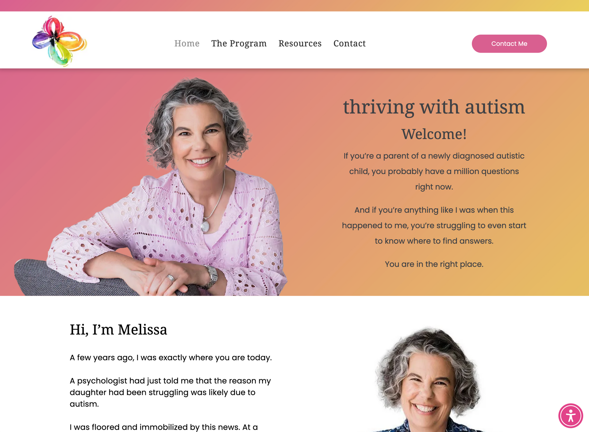A woman is smiling on the homepage of a website.