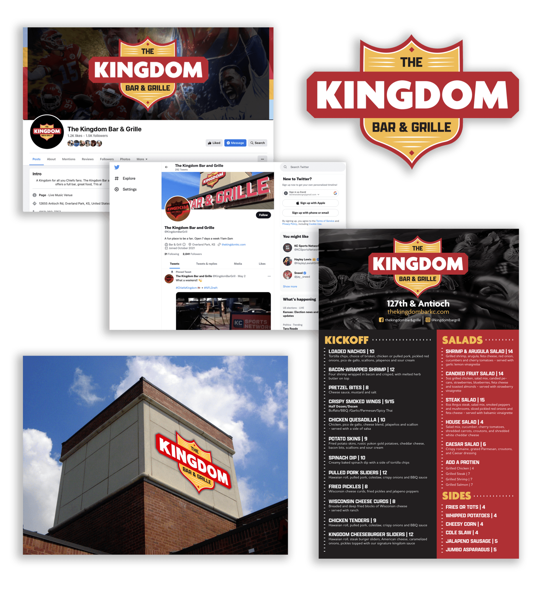 A collage of images for the kingdom bar and grill