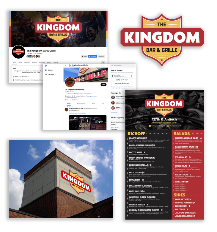 A collage of images for the kingdom bar and grill