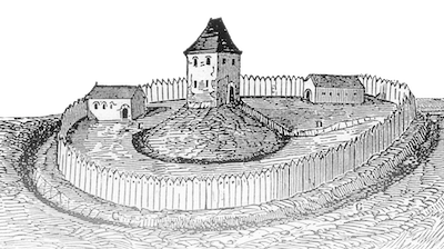 Motte, Strichzeichnung Darstellung einer Motte