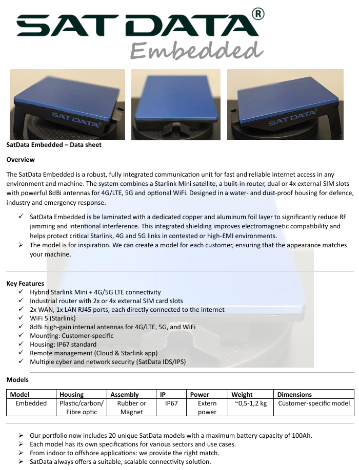SatData Embedded voor Drone internet