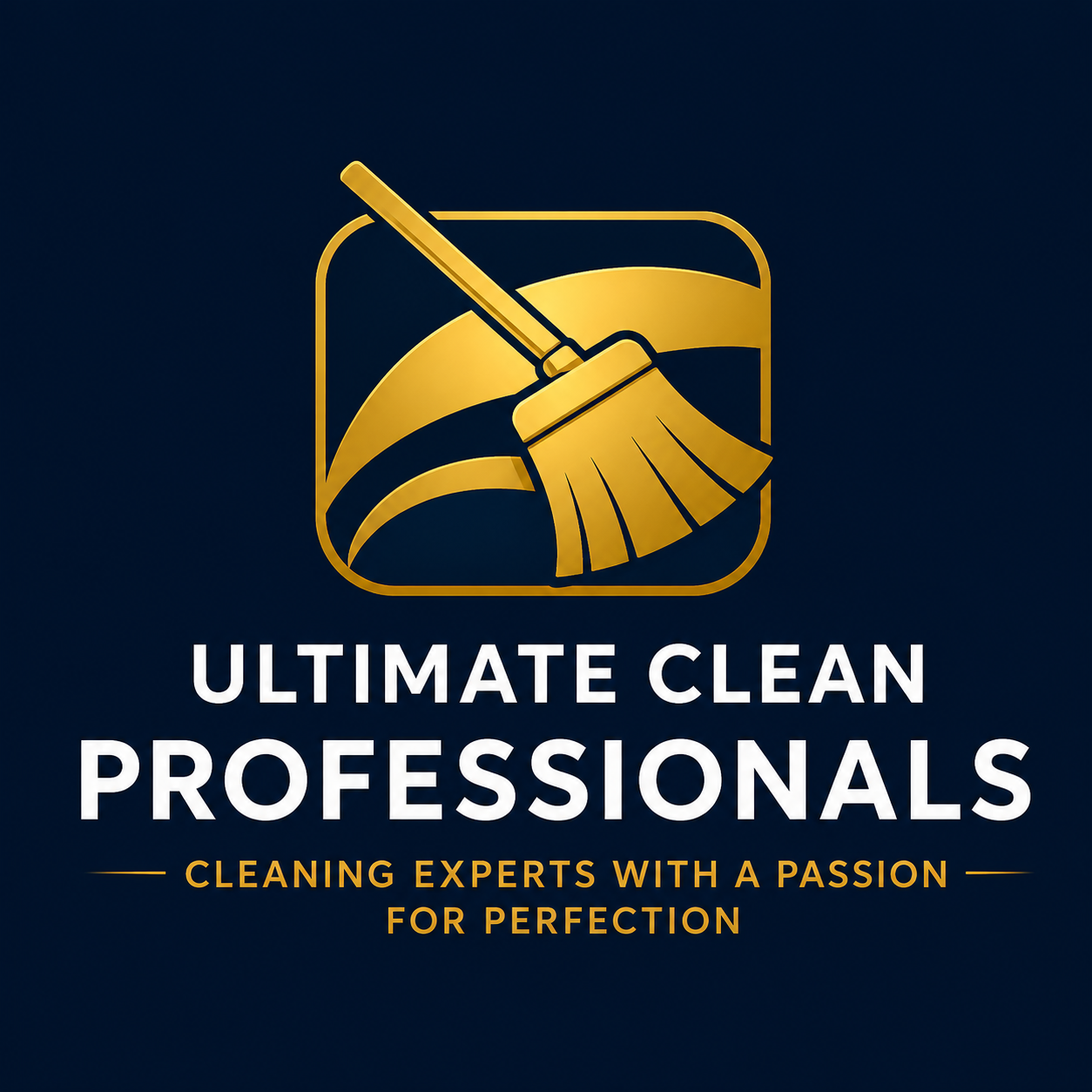 Gold broom logo with “Ultimate Clean Professionals” and tagline “Cleaning experts with a passion for perfection”