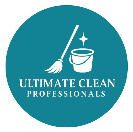 Ultimate Clean Professionals logo with broom and bucket on teal circle