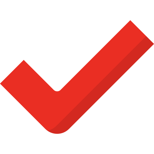 A red check mark on a white background.