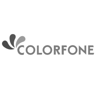 Colorfone logo: Gray stylized flower and the company name.