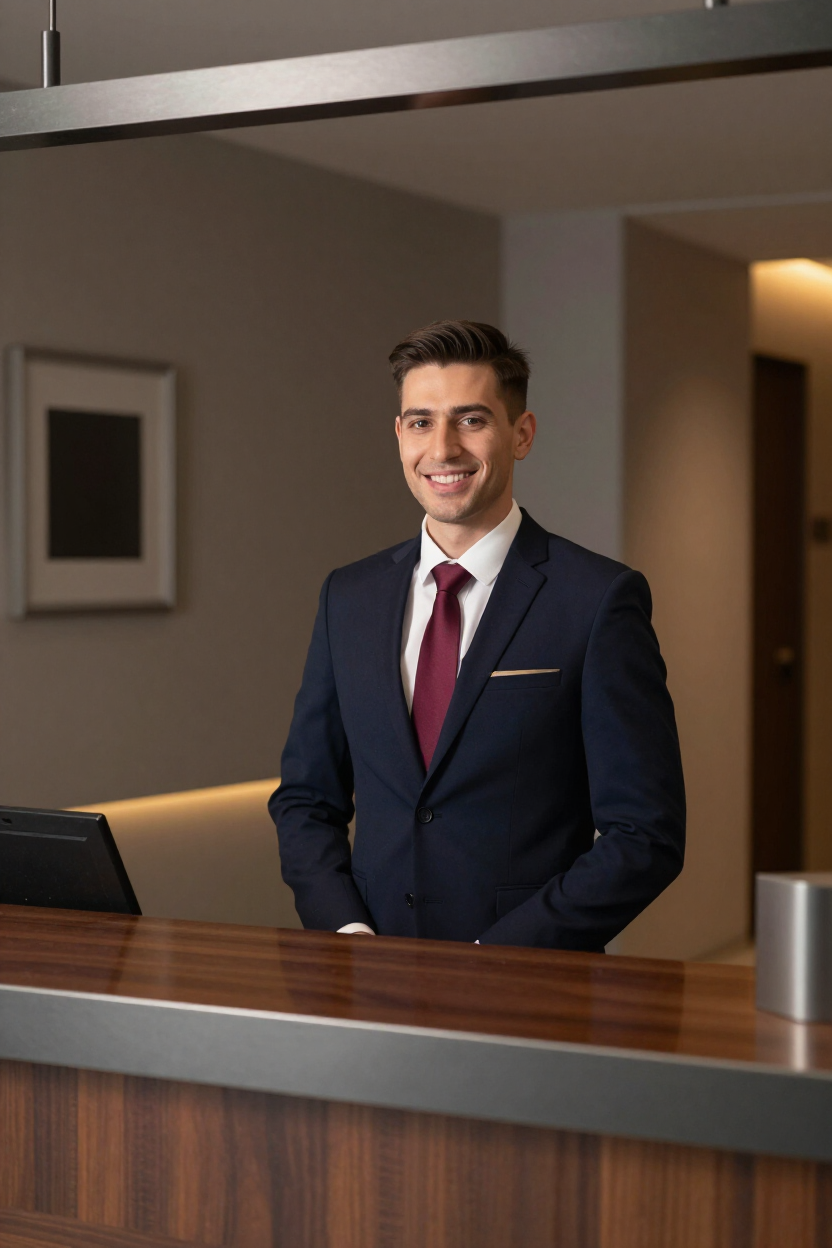 Hotel staff member at front desk