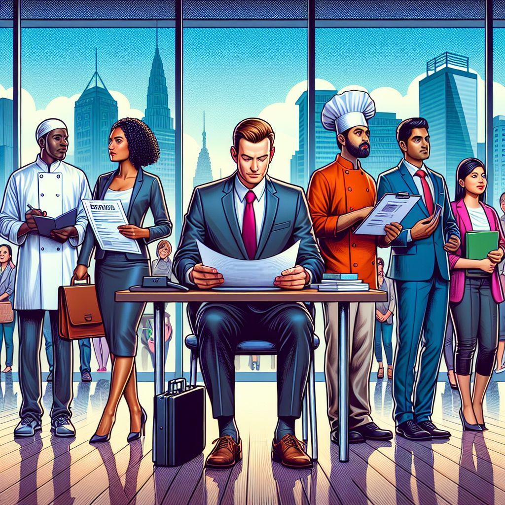 A man in a suit and tie is sitting at a desk in front of a group of people.