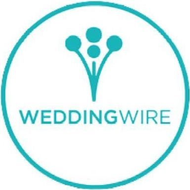 WeddingWire logo in a teal circle: turquoise floral design above
