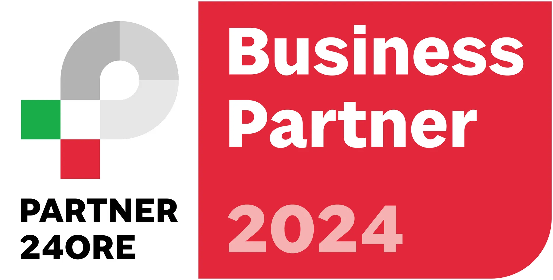 Logo del partner commerciale Partner 24Ore, con i colori rosso, bianco e verde e l'anno 2024 visualizzato.