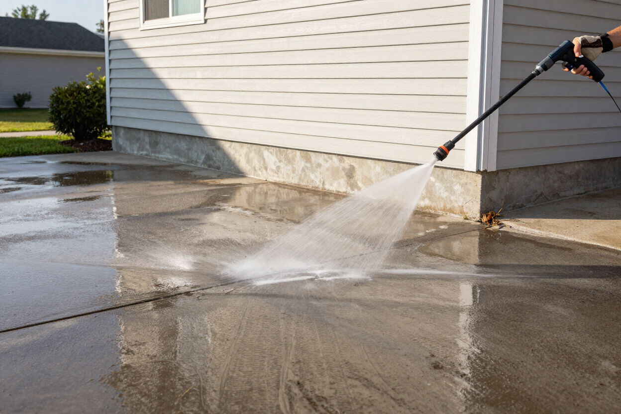 Power washing a residential exterior