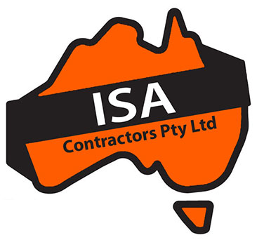 An orange and black logo for isa contractors pty ltd