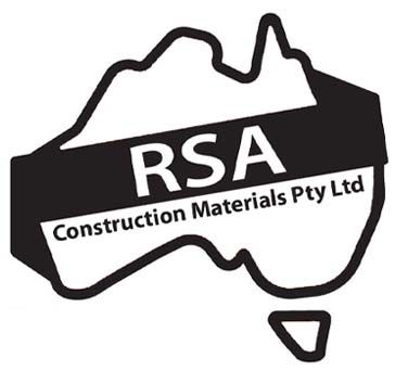 A black and white logo for rsa construction materials pty ltd.
