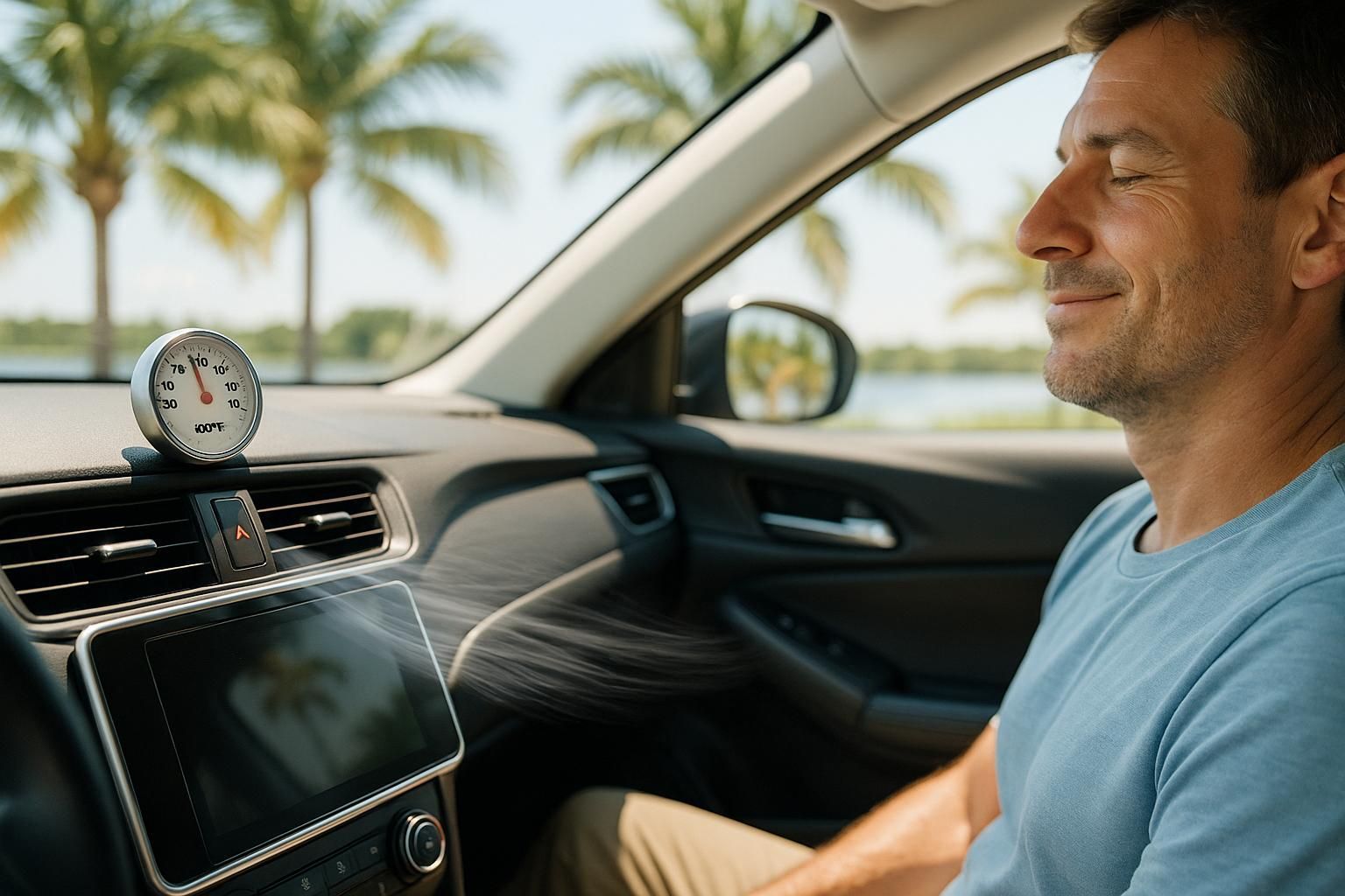 Car AC cooling a hot interior
