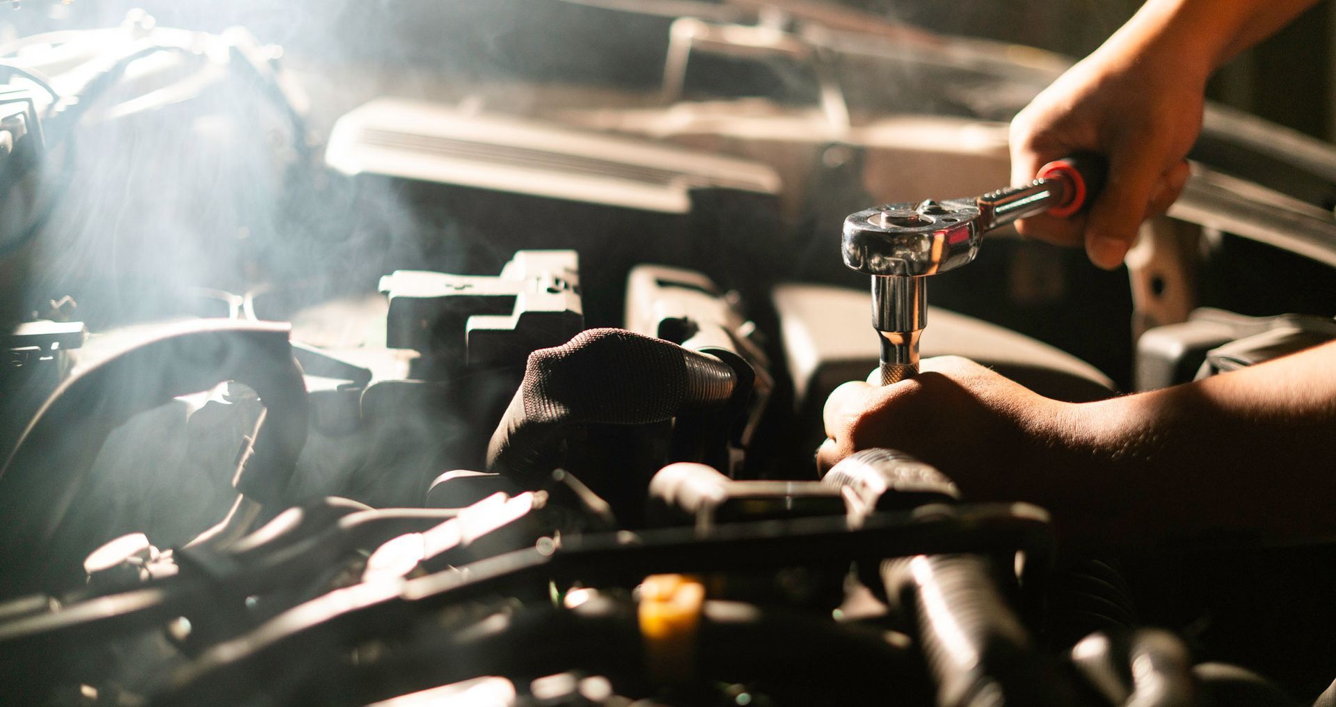Mechanic Works On Car Engine — Lancaster, CA — Wayne & Dave's Automotive Mechanic Works On Car Engine — Lancaster, CA — Wayne & Dave's Automotive