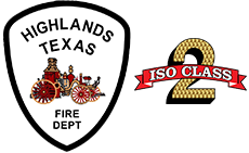 A patch logo for the Highlands Texas Fire Dept.