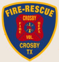 A blue and yellow fire rescue emblem from Crosby tx