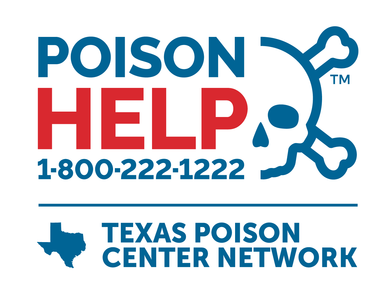 The logo for the Texas poison center network showing a phone number of 1-800-222-1222