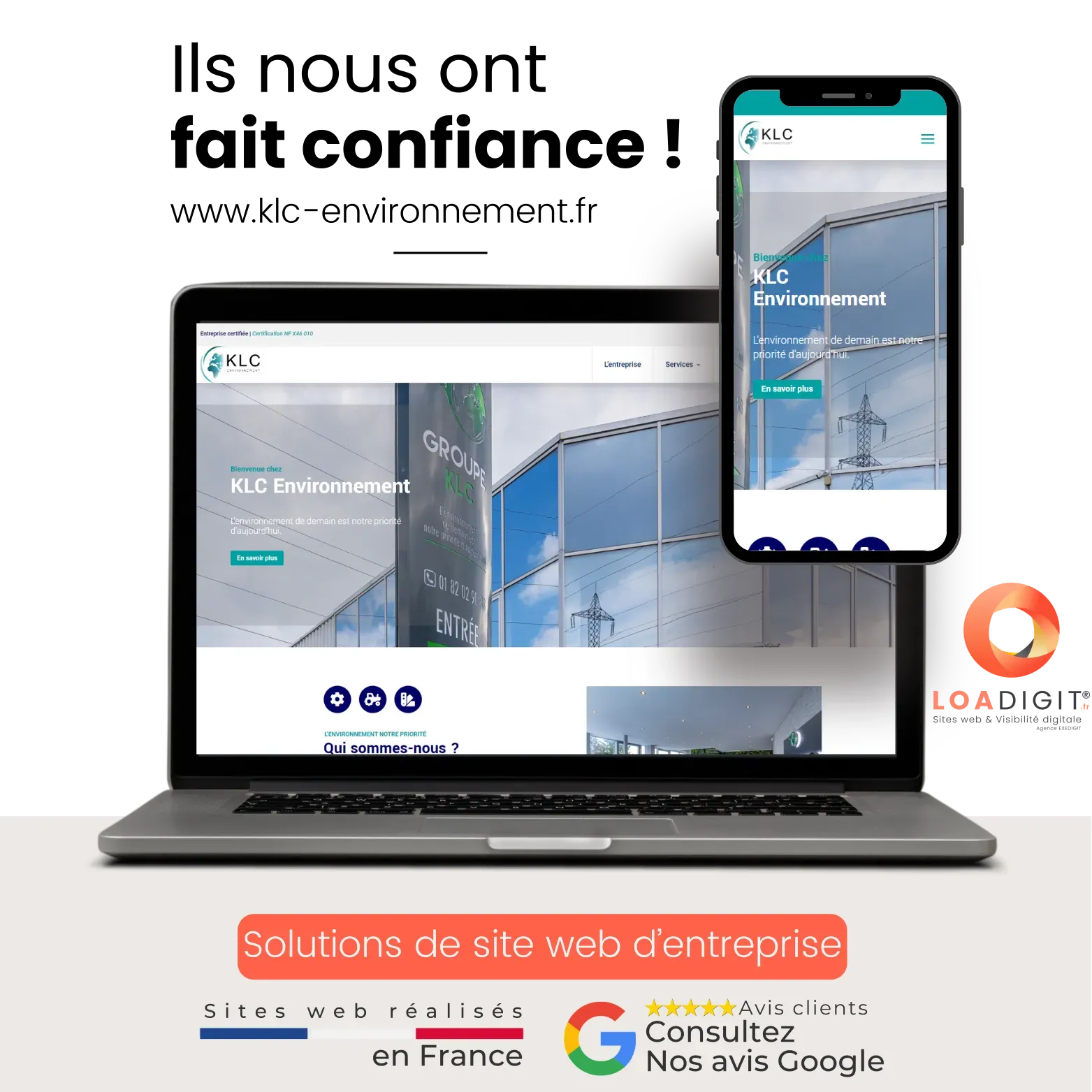 Exemple de site web pour le client KLC ENVIRONNEMENT réalisé par LOADIGIT.fr
