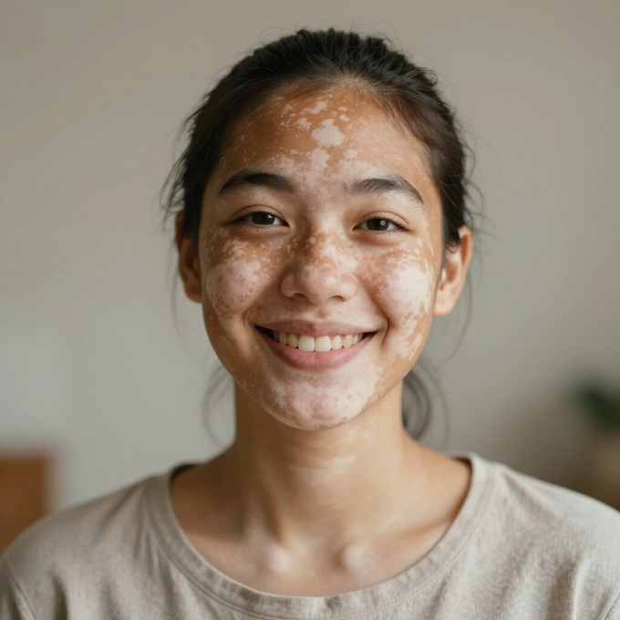 Pessoa sorridente com vitiligo