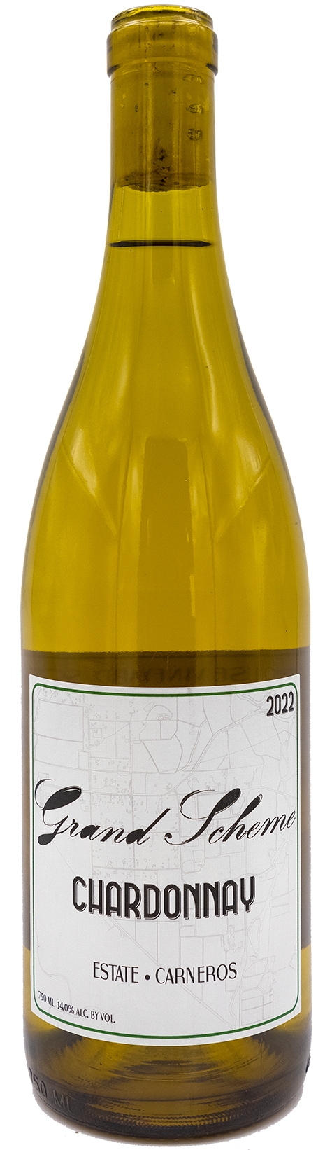 2022 Estate Carneros Chardonnay wine with a white label on a white background.