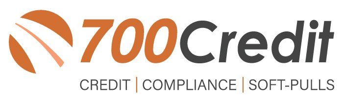 Logo for 700Credit, a credit reporting service, with orange and gray text and design elements.