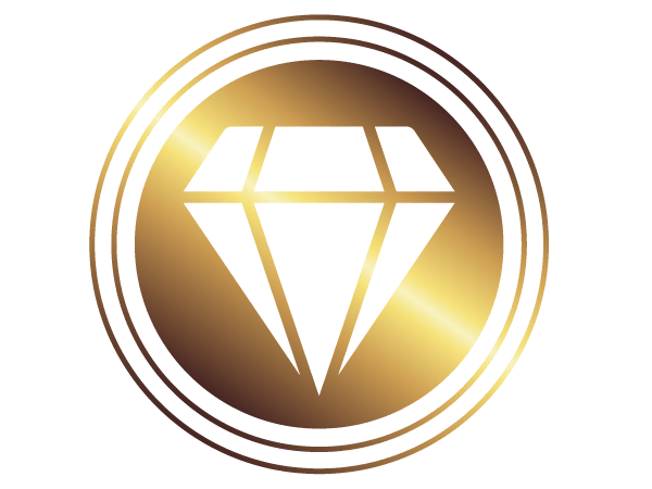 White diamond icon within a gold circle with a gradient effect.