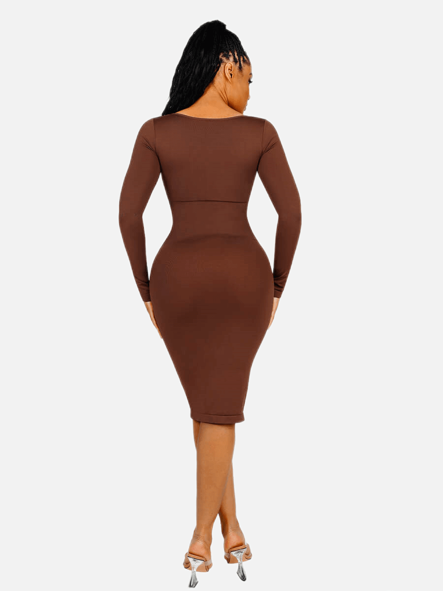 seamless long sleeve dress Modal Open-Back Bodycon Mini Dress in Black - L
