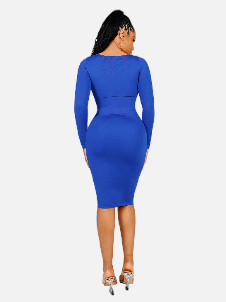 knee length dresses for ladies Wholesale Eco-Friendly Seamless Waist Trimming Retro Long Sleeve Shirt Dress