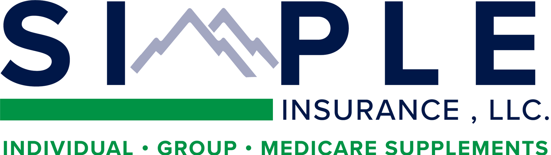 SIMPLE Insurance, LLC logo with blue mountains, green line, and “Individual • Group • Medicare Supplements” text