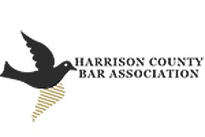 The harrison county bar association logo has a bird on it.