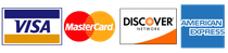 Visa, Mastercard, Discover, and American Express credit card logos on white background