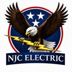 NJC Electric logo with a bald eagle, lightning bolt, and blue-red shield background