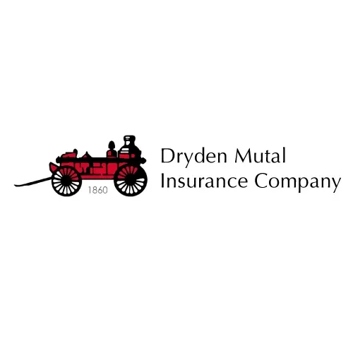 Red and black historical fire engine, the Dryden Mutual Insurance Company logo.