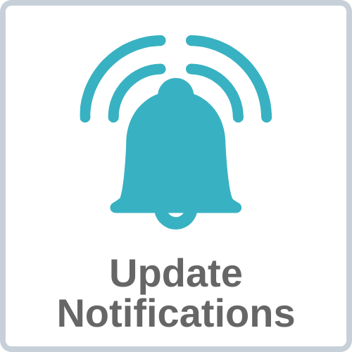 An icon of a bell with the words `` update notifications '' below it.